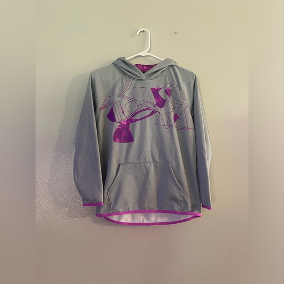 Girls Gray and Purple Under Armour Hooded Sweatshirt - Picture 1 of 4